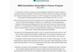 O'Brien Investment Group's Quant Global Macro Program Posts A Gain Of 0.97% In May 2026