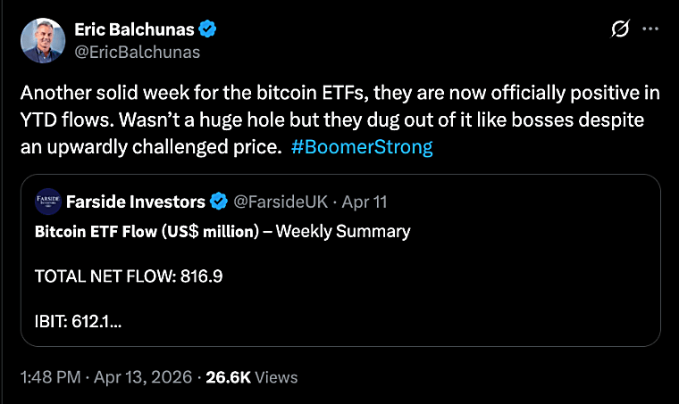 Bitcoin ETF Sees Positive Year-to-Date Inflows, According to Bloomberg
ETF Analyst - Binance