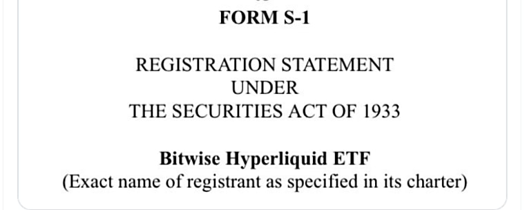 Crypto News: Bitwise Si Avvicina al Lancio dell'ETF Hyperliquid con il
Deposito Aggiornato - Binance