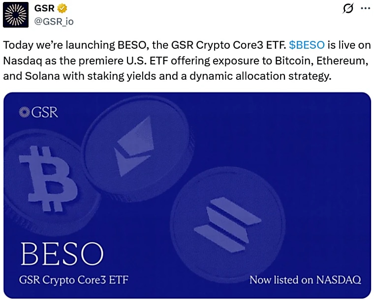GSR Launches Crypto Core3 ETF (BESO) - TradingView