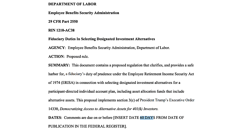 Labor Department opens 60 day period for adding crypto to 401(k)