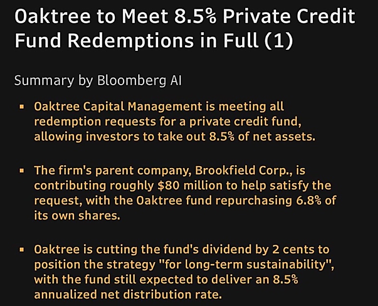 Oaktree credit fund meets full 8.5% redemption requests