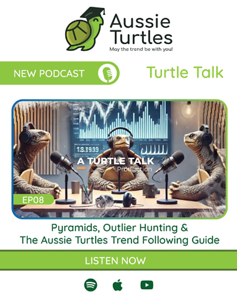 A Very Special Turtle Talks Podcast In this month’s Turtle Talk,
original Turtle Trader Jerry Parker joins Adam Havryliv and Richard
Brennan to discuss Pyramids, Outlier Hunting and our brand new book,
The Aussie Turtles Trend Following Guide. From September’s powerful
rebound in the trend indexes to the hidden fragility beneath market
calm, the trio explore how compression, diversification, and design
discipline define real robustness. The conversation builds toward the
release of The Aussie Turtles Trend Following Guide, as Jerry turns
interviewer to uncover how philosophy, process, and practice come
together in the pursuit of outliers. Available to buy on Amazon now: