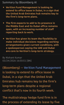 Hedge Fund Verition Looks to Extend Dubai Lease Despite Gulf War