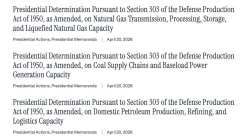 Presidential Determination Pursuant to Section 303 of the Defense Production Act of 1950, as Amended, on Coal Supply Chains and Baseload Power Generation Capacity
